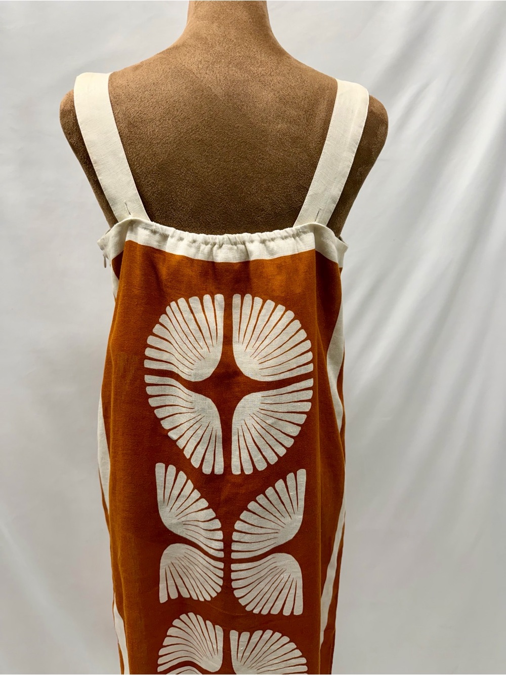 Magaschoni 100% Linen Brown & Cream Geometric Sleeveless Dress - Picture 3 of 13